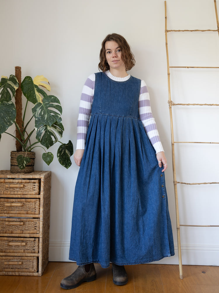 90s Laura Ashley Denim Pinafore Dress - M