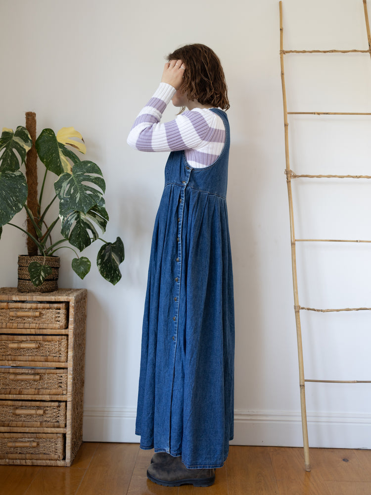 90s Laura Ashley Denim Pinafore Dress - M