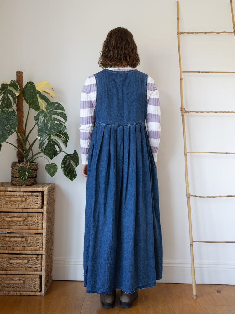 90s Laura Ashley Denim Pinafore Dress - M
