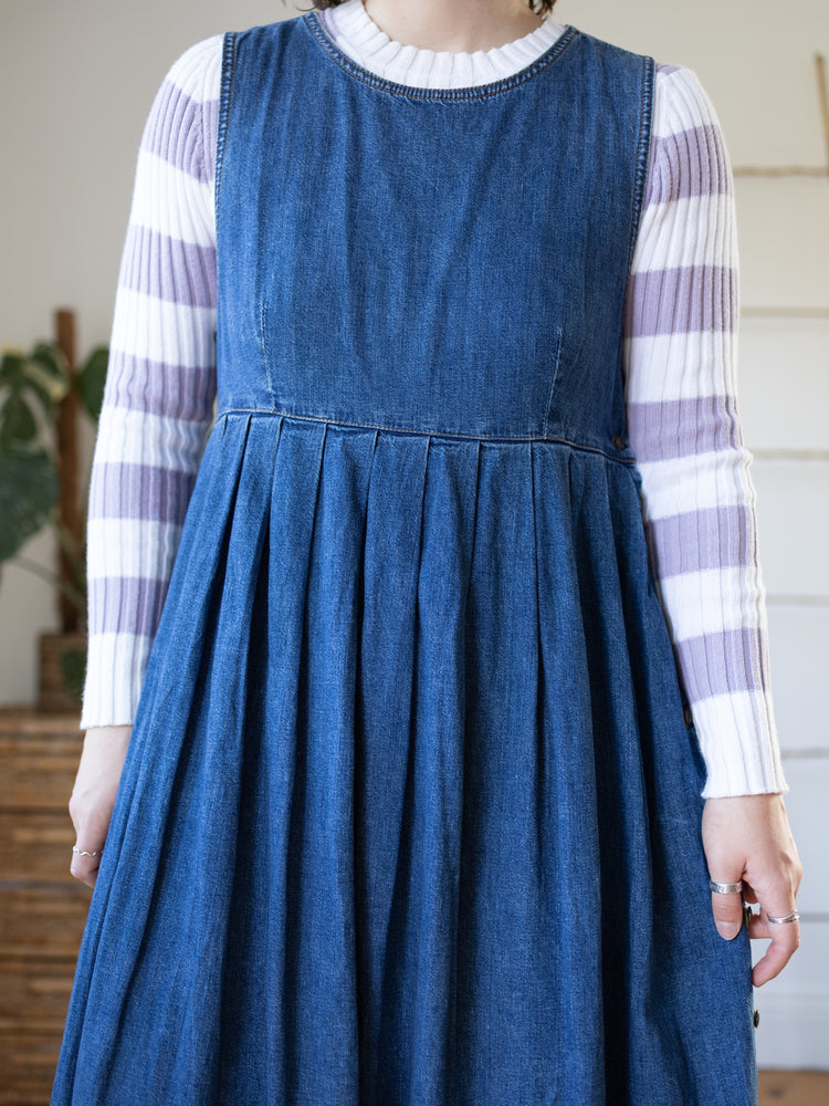 90s Laura Ashley Denim Pinafore Dress - M