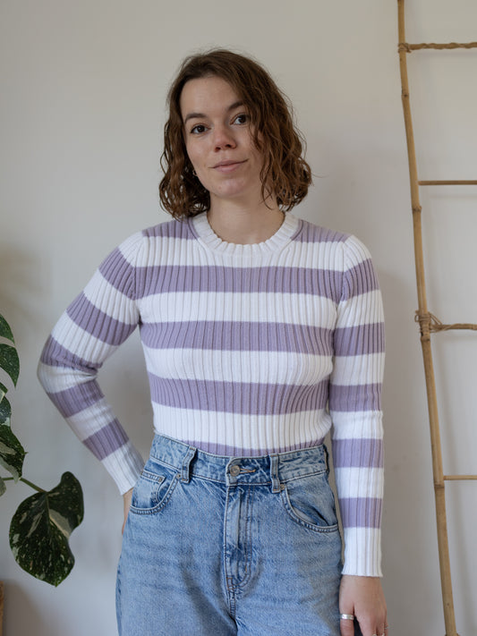 90s St Michael Lilac Striped Knit Top - M
