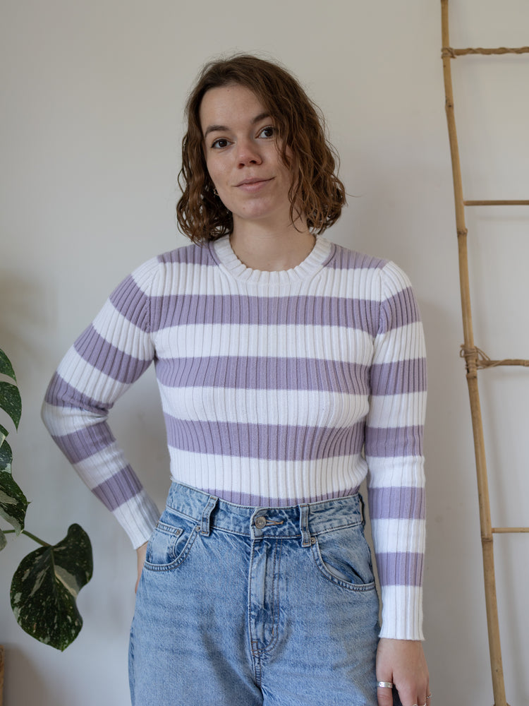 90s St Michael Lilac Striped Knit Top - M