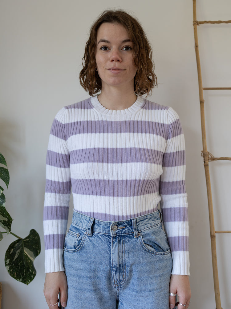 90s St Michael Lilac Striped Knit Top - M