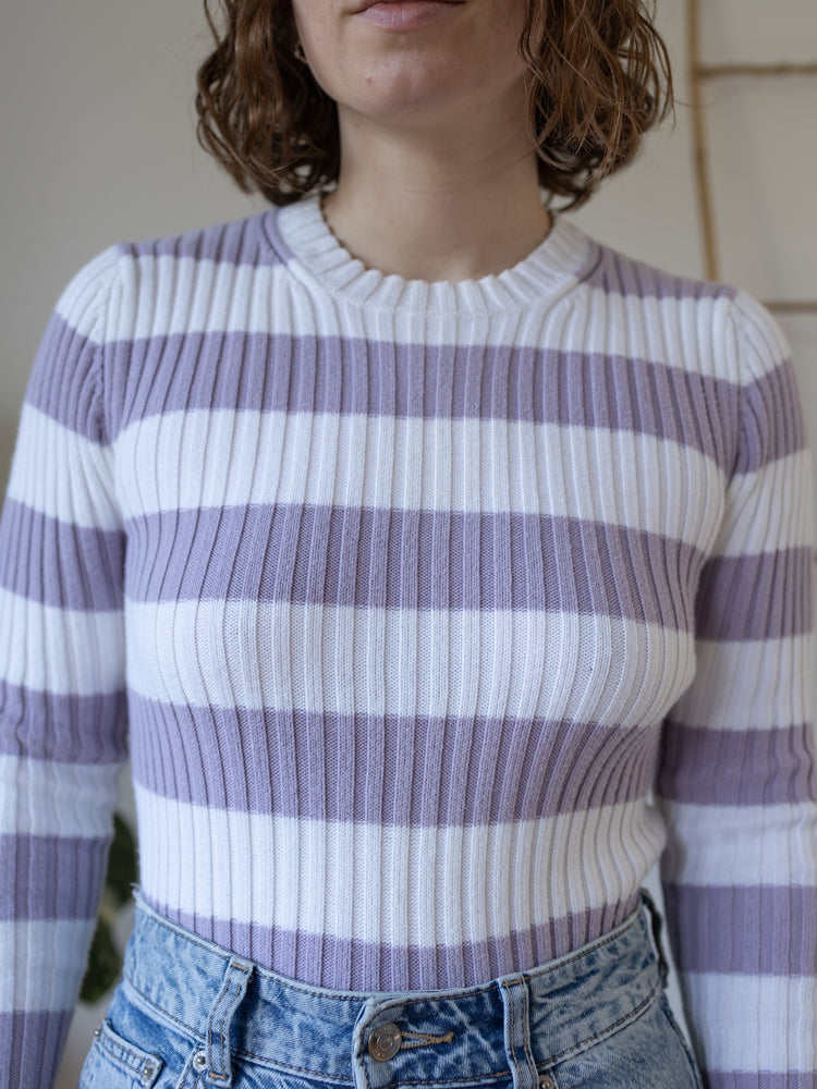 90s St Michael Lilac Striped Knit Top - M