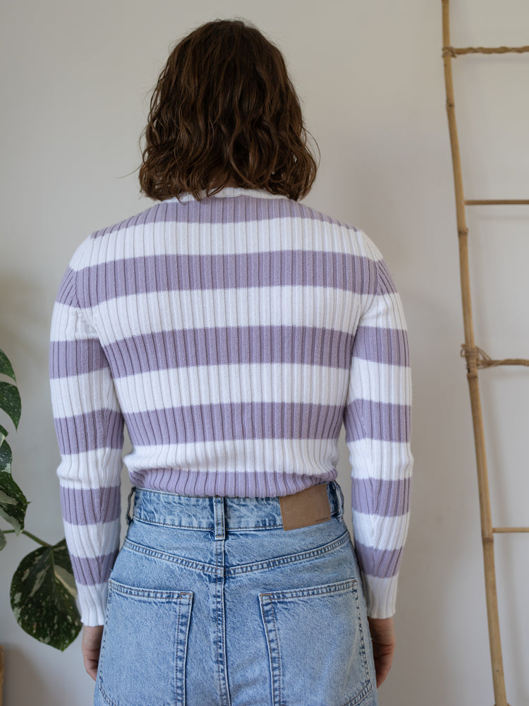90s St Michael Lilac Striped Knit Top - M