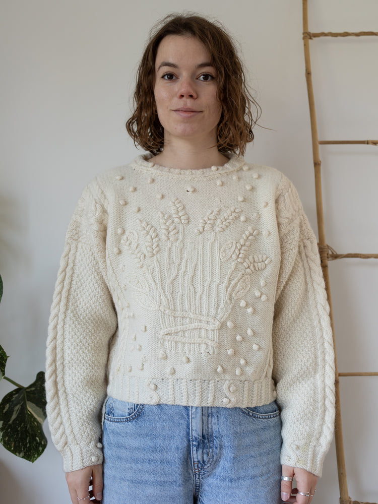 80s Cream Wheatsheaf Knit Jumper - M