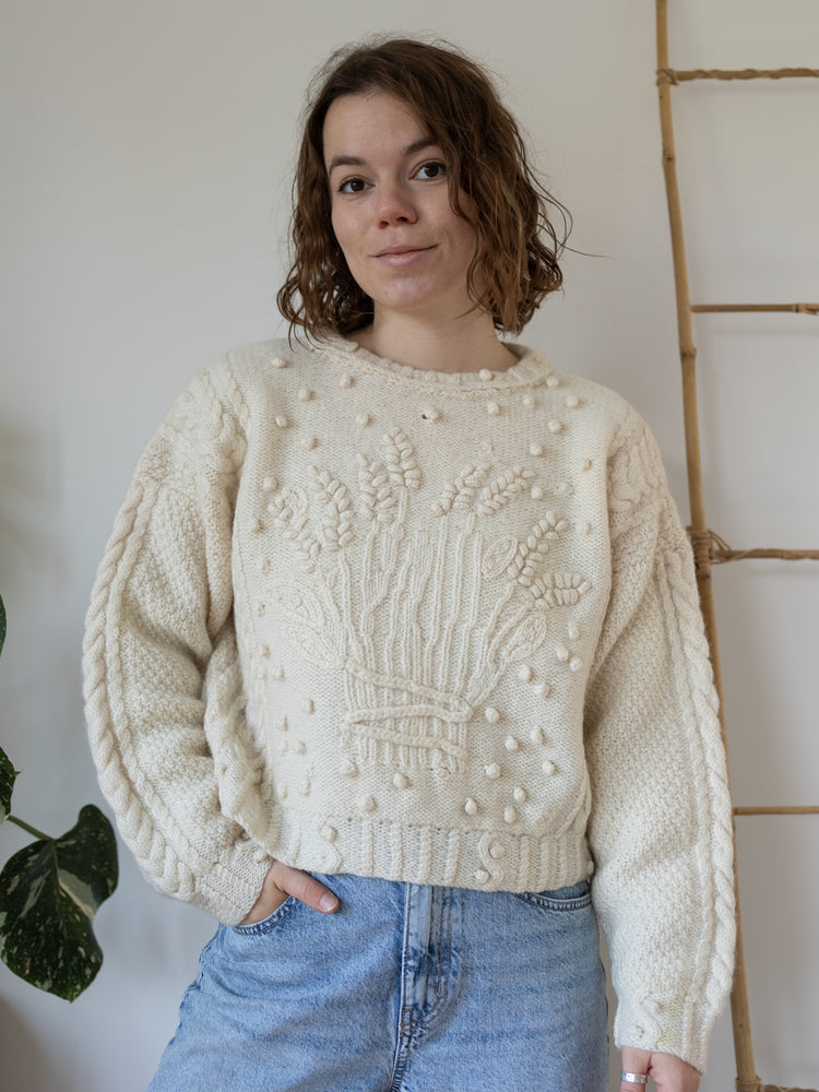 80s Cream Wheatsheaf Knit Jumper - M
