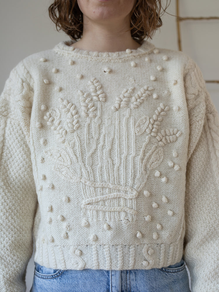 80s Cream Wheatsheaf Knit Jumper - M