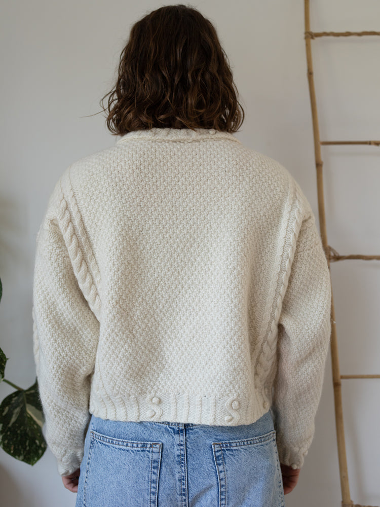 80s Cream Wheatsheaf Knit Jumper - M