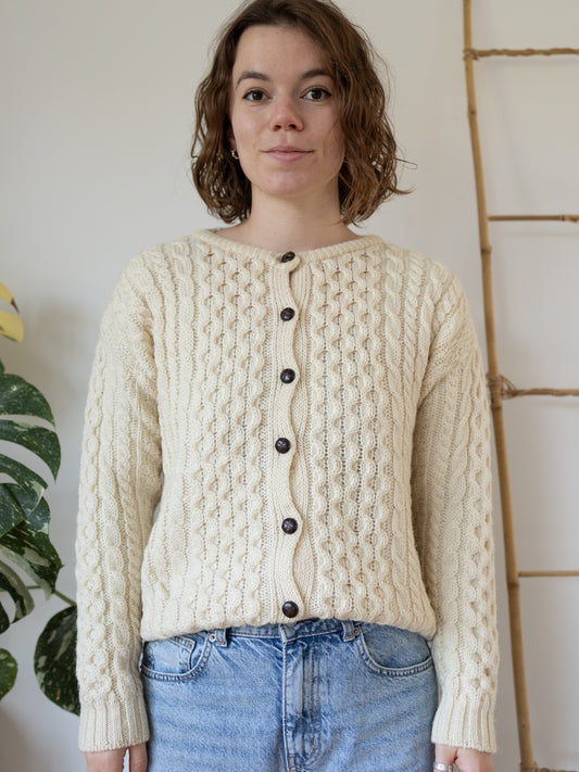 90s Cream Aran Cardigan - M