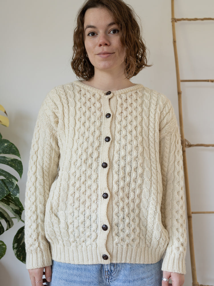 90s Cream Aran Cardigan - M