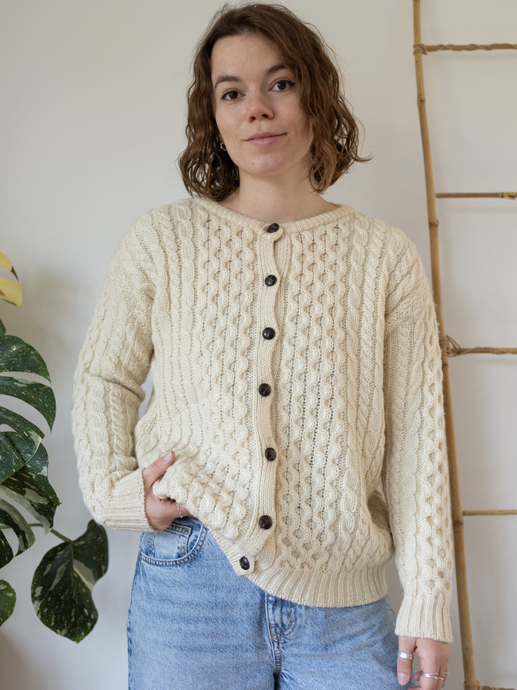 90s Cream Aran Cardigan - M