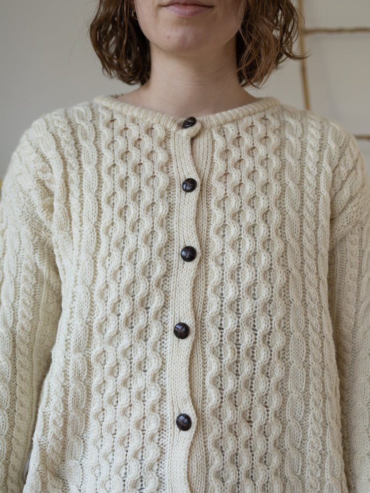 90s Cream Aran Cardigan - M