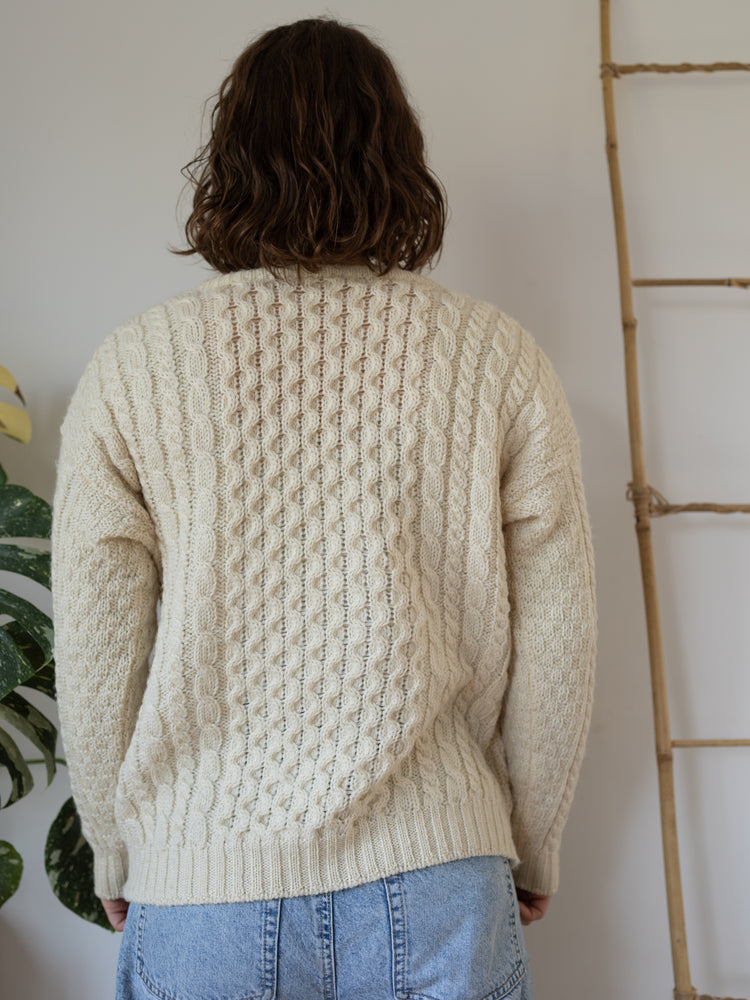 90s Cream Aran Cardigan - M