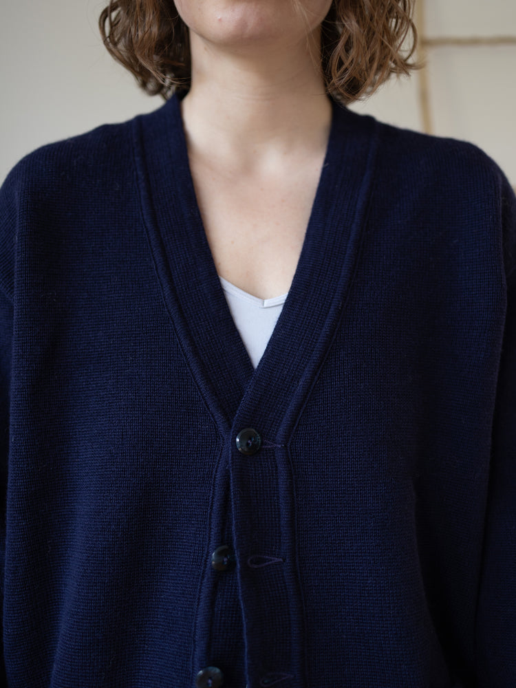 80s Navy Wool Cardigan - XL