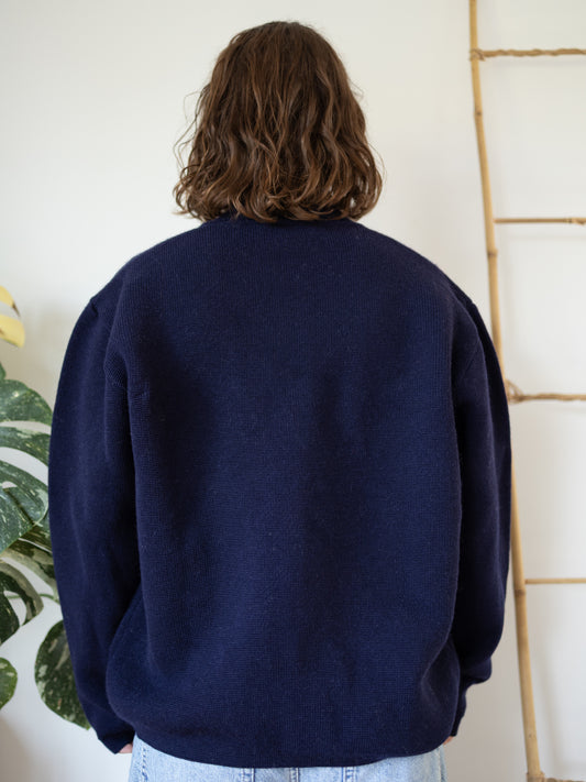 80s Navy Wool Cardigan - XL