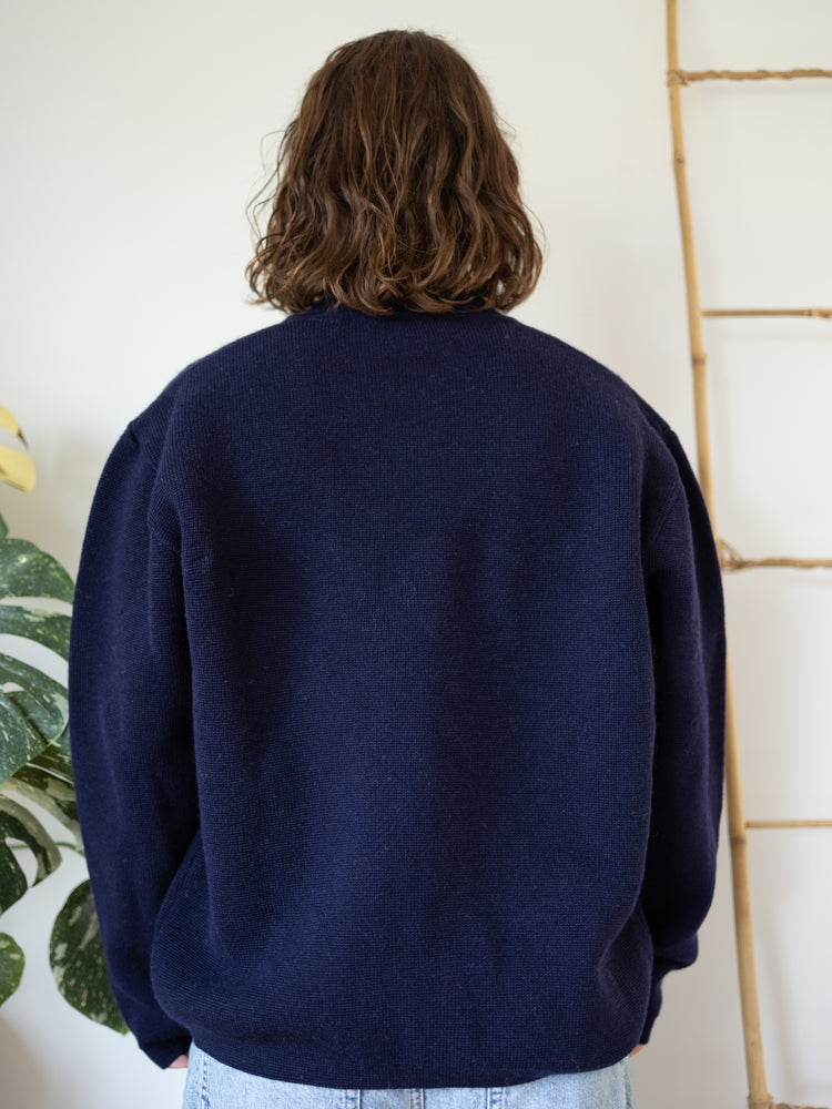 80s Navy Wool Cardigan - XL