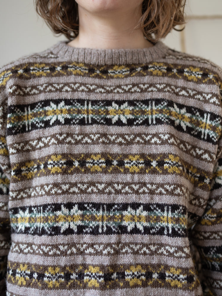 80s Brown Fair Isle Wool Jumper - L