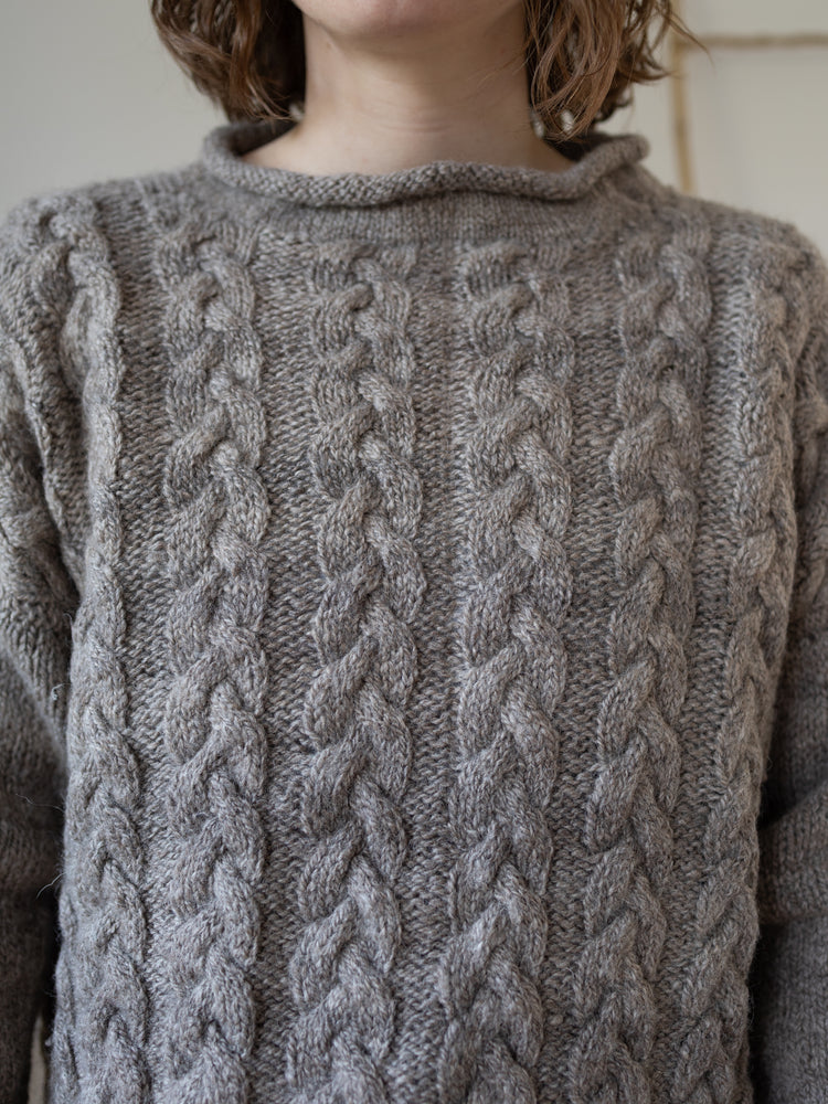 90s Grey Aran Cable Knit Jumper - L