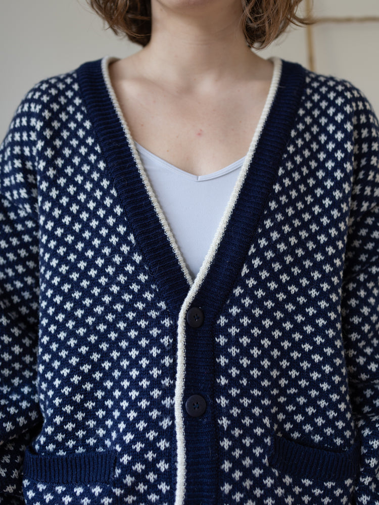 90s C&A Navy Birdseye Cardigan - L