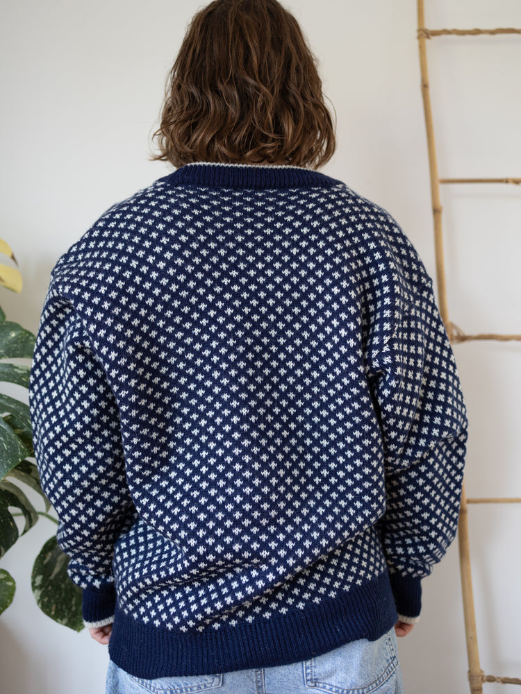 90s C&A Navy Birdseye Cardigan - L