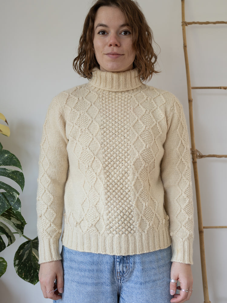 90s Cream Aran Wool Turtleneck - S