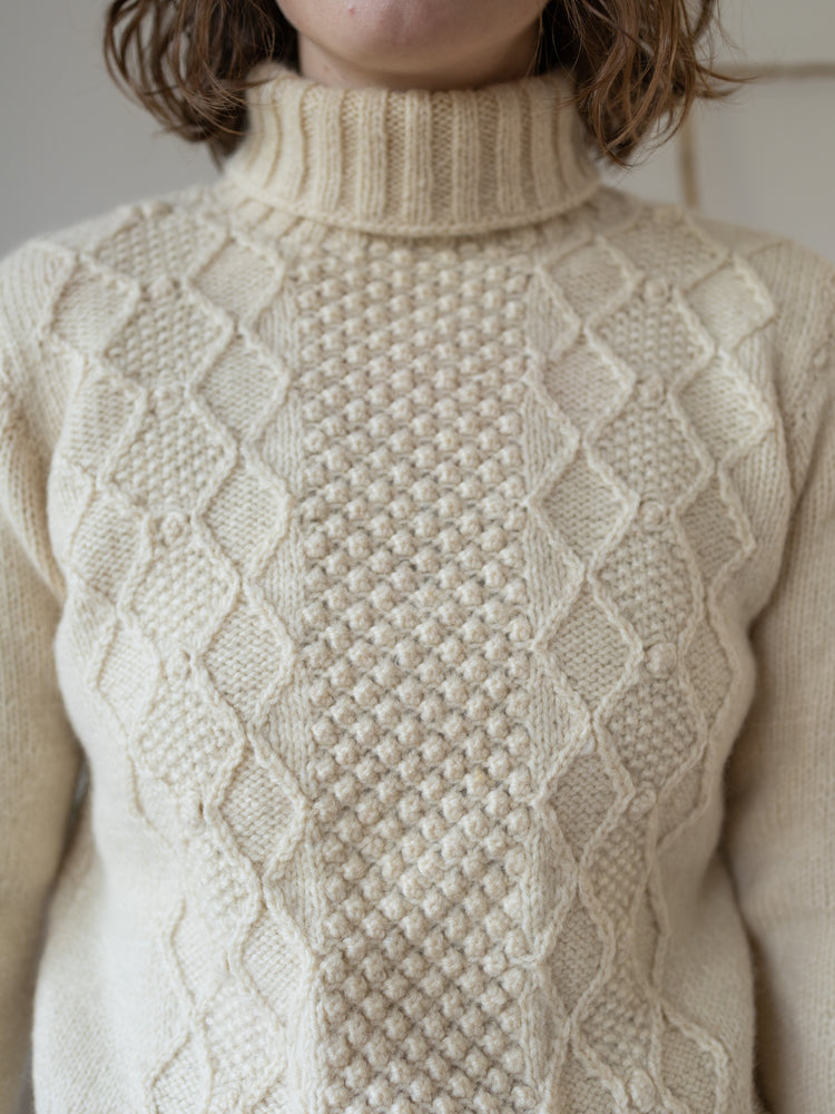 90s Cream Aran Wool Turtleneck - S
