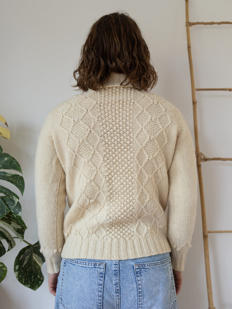 90s Cream Aran Wool Turtleneck - S