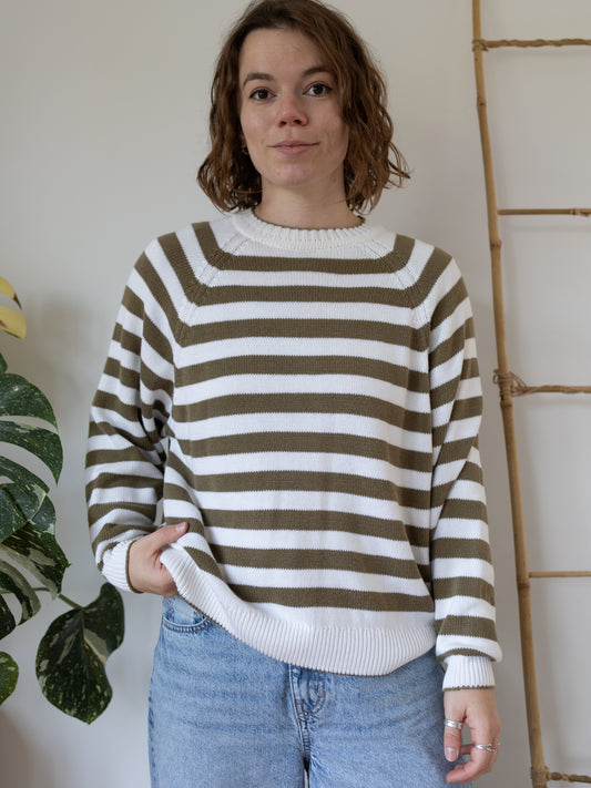 90s St Michael Striped Cotton Jumper - L