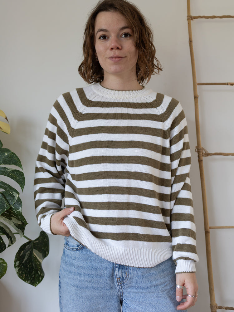 90s St Michael Striped Cotton Jumper - L