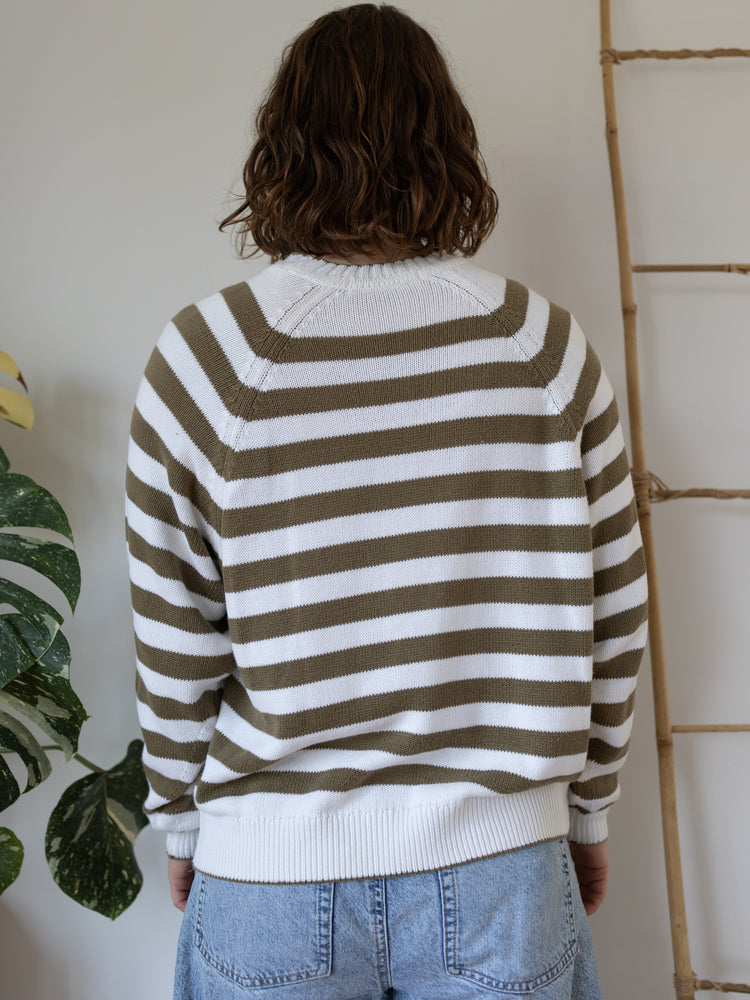 90s St Michael Striped Cotton Jumper - L