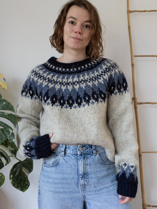 90s Blue Icelandic Style Wool Jumper - XL