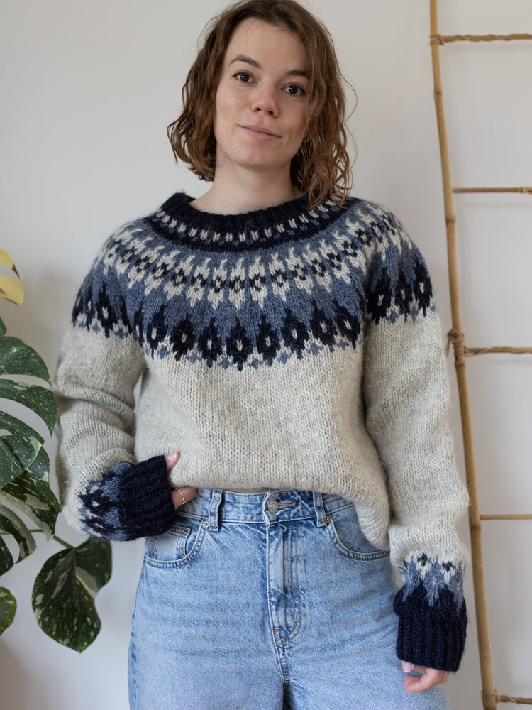 90s Blue Icelandic Style Wool Jumper - XL