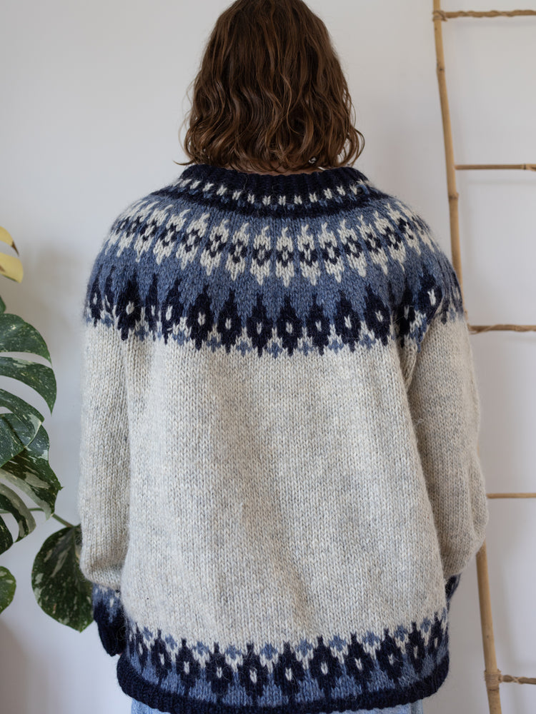 90s Blue Icelandic Style Wool Jumper - XL