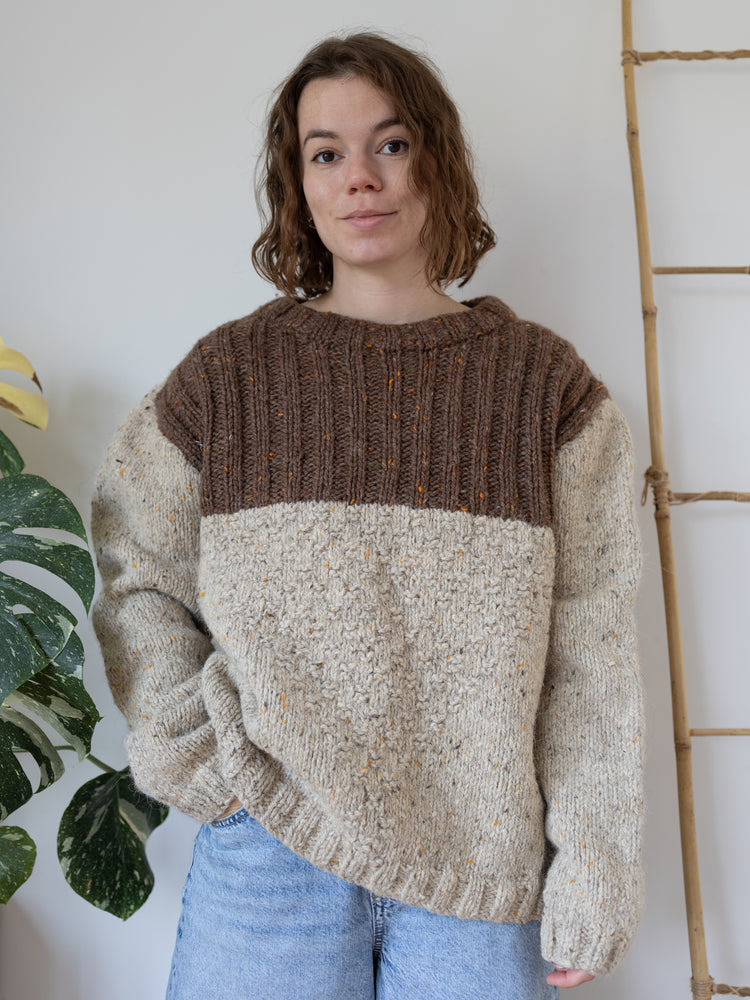 90s Mottled Colour Block Wool Jumper - XL