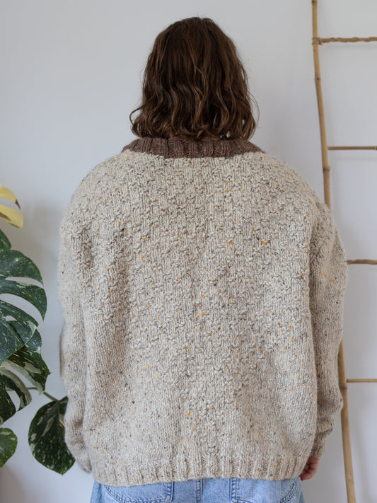 90s Mottled Colour Block Wool Jumper - XL