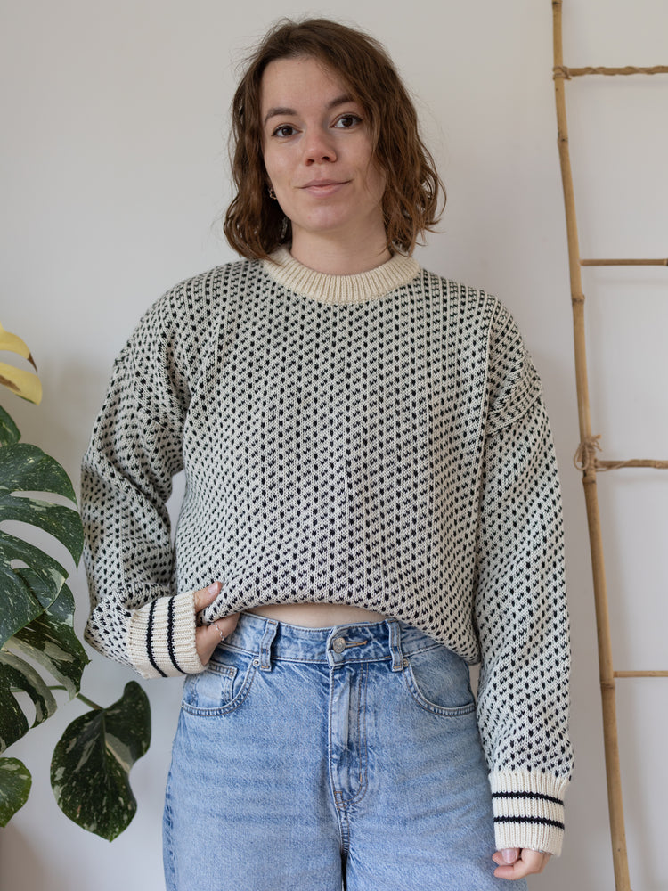 90s Black and White Birdseye Jumper - L