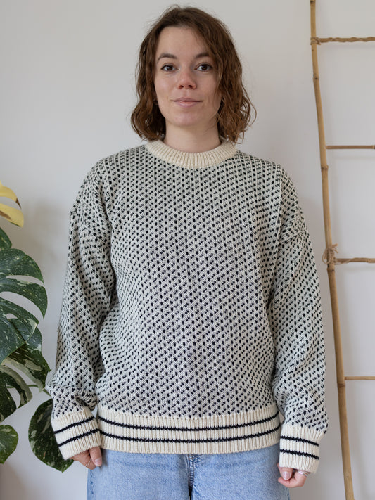 90s Black and White Birdseye Jumper - L
