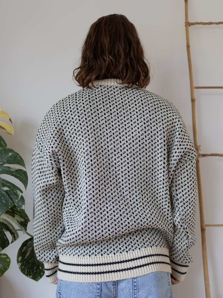 90s Black and White Birdseye Jumper - L
