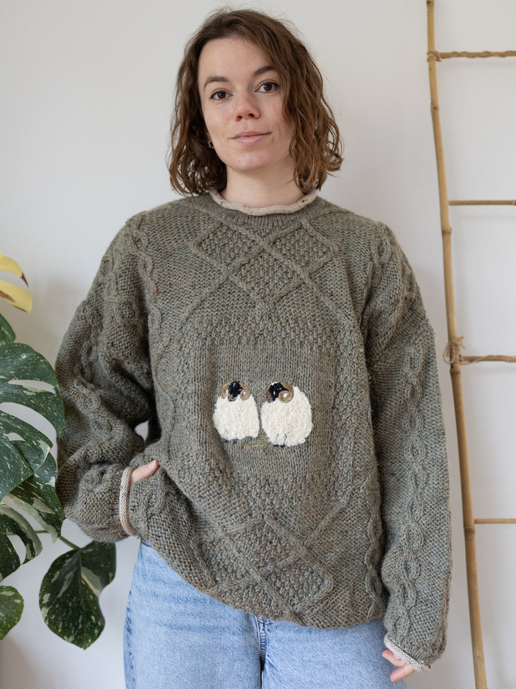 90s Acorn Green Sheep Jumper - XL