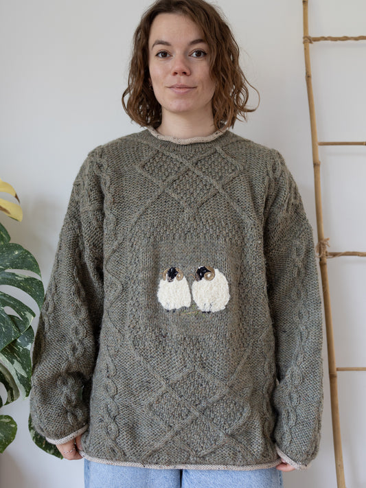 90s Acorn Green Sheep Jumper - XL