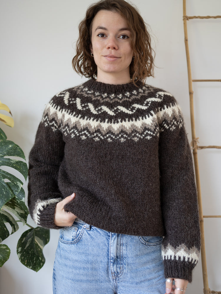 90s Brown Icelandic Style Wool Jumper - M