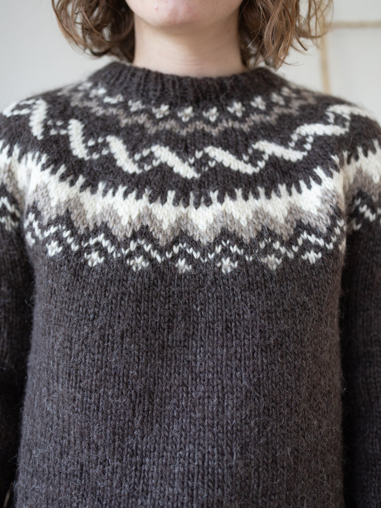90s Brown Icelandic Style Wool Jumper - M