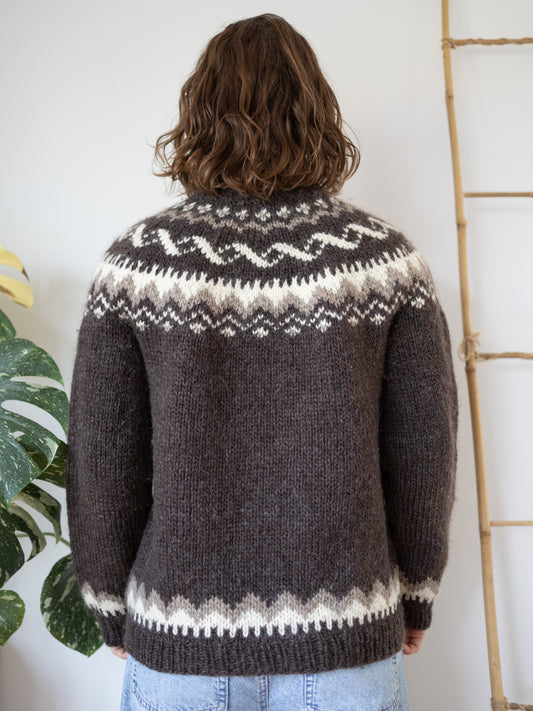90s Brown Icelandic Style Wool Jumper - M