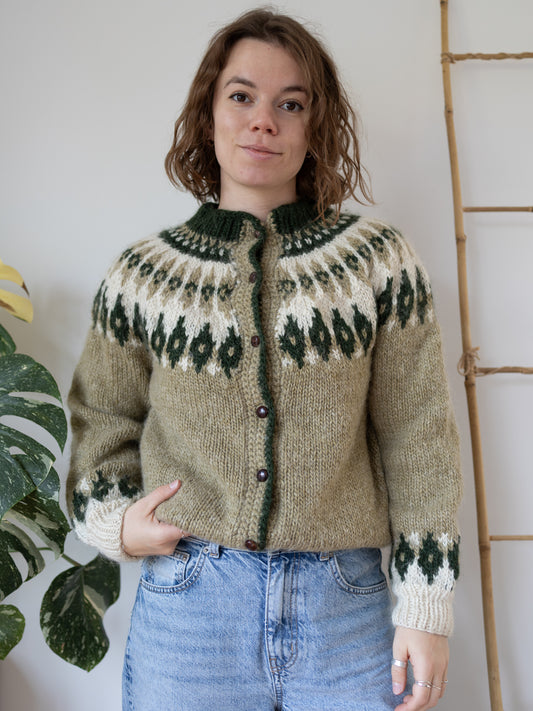 80s Green Icelandic Wool Cardigan - M