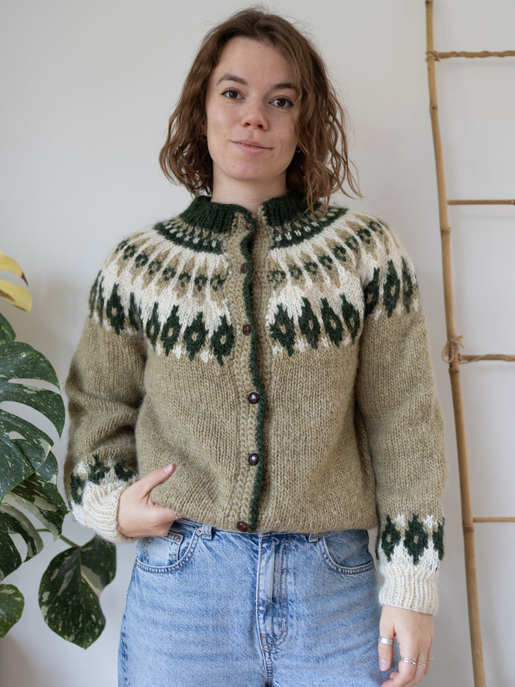 80s Green Icelandic Wool Cardigan - M