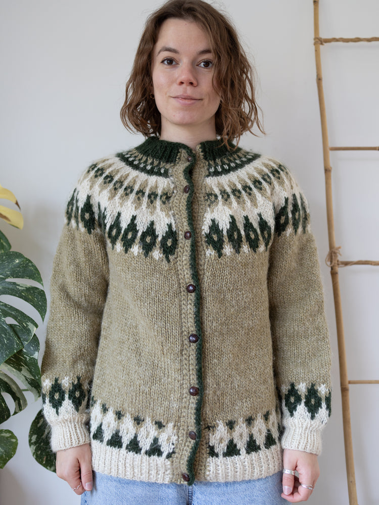 80s Green Icelandic Wool Cardigan - M