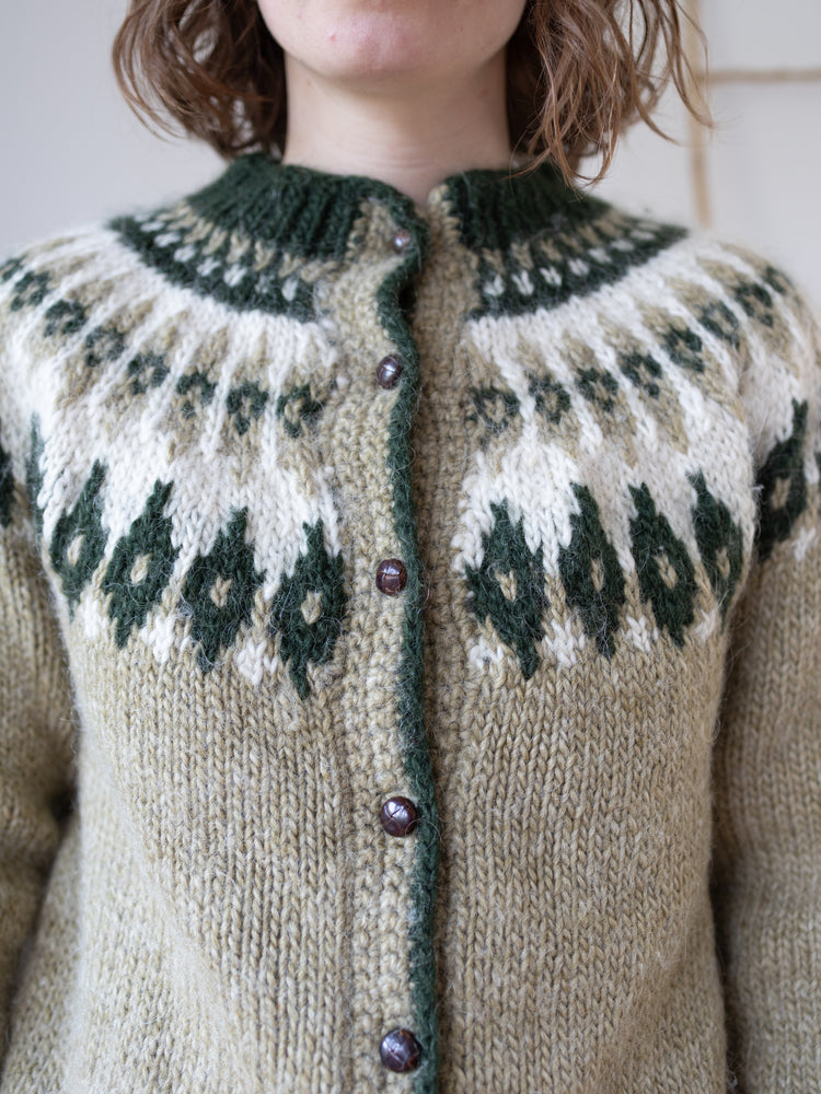 80s Green Icelandic Wool Cardigan - M