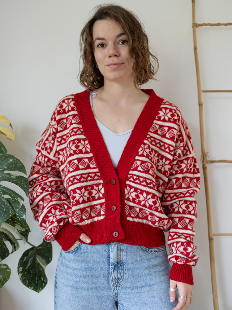90s Nordstrikk Red Snowflake Cardigan - L