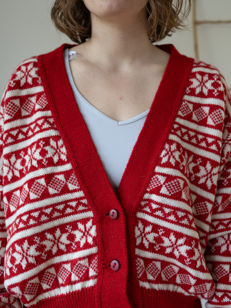 90s Nordstrikk Red Snowflake Cardigan - L